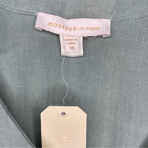 Monteau Sage Green Linen Blend Midi Dress - Picture 7 of 7